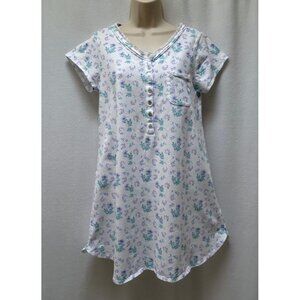 Eileen West S Nightgown 100% Cotton Knit White Floral